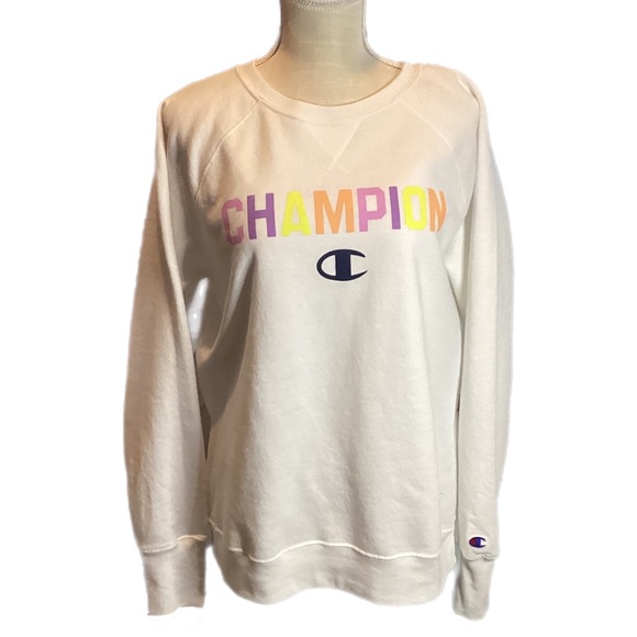 VTG Champion L Authentic Athleticwear Logo Crew Pullover Sweatshirt White EUC - Picture 9 of 16